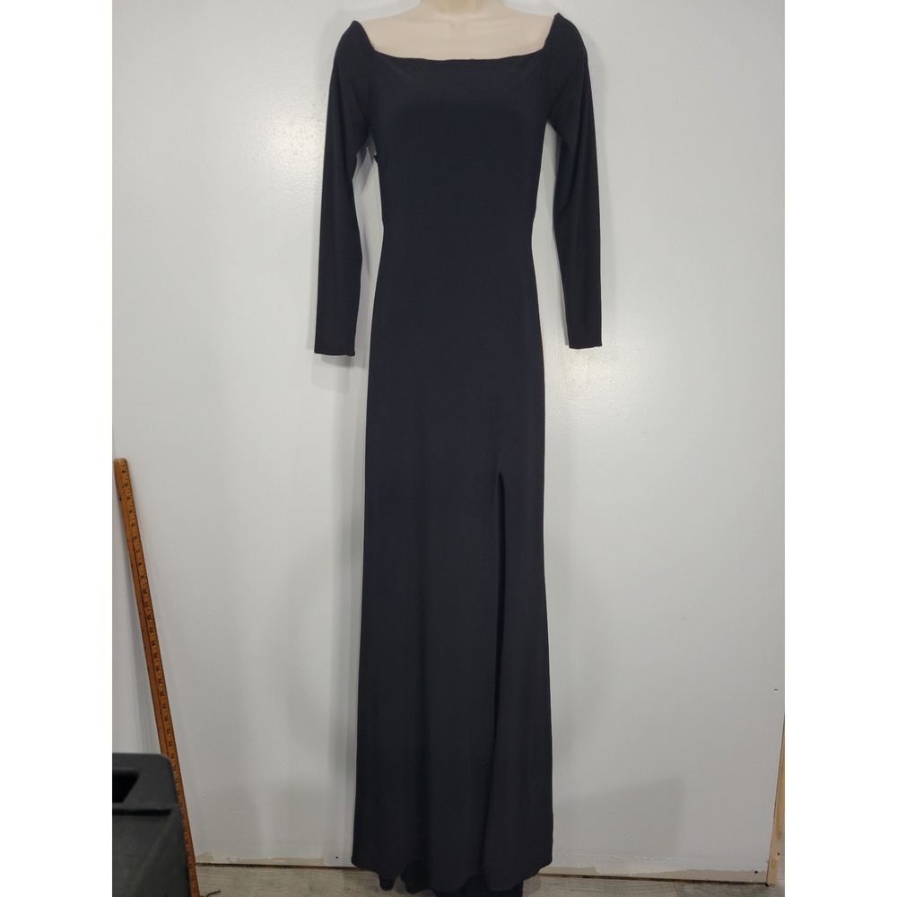 GB Black Long Sleeve Open Back Maxi Gown Square‎ Neck Side Slit Dress Size 1